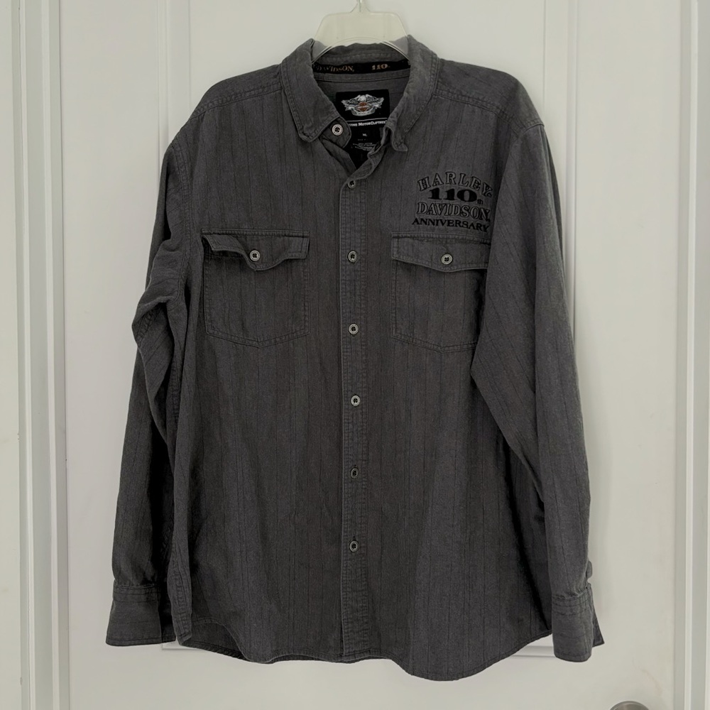 Harley-Davidson Charcoal Gray 110 Anniversary Embroidered Button-Up Shirt